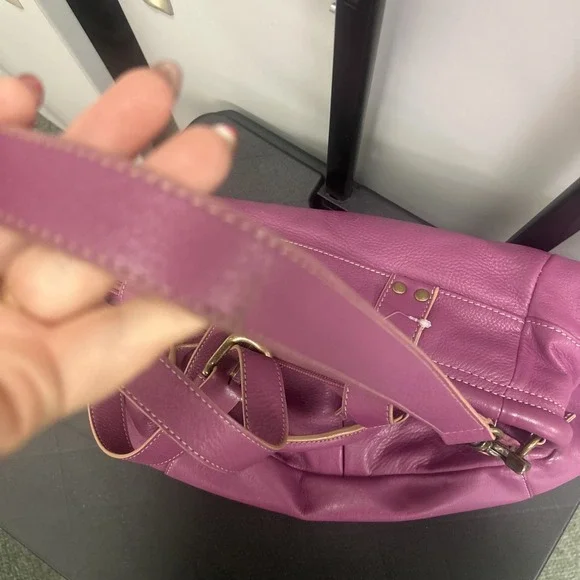 LEVENGER Purple Canvas Brown Leather Medium Pocket Tote Bag Purse - Picture 7 of 9